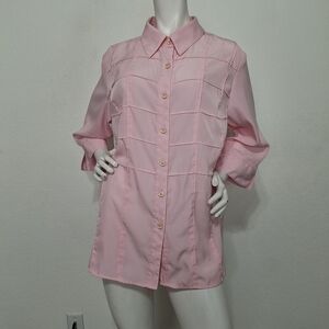 Kathy Che Pink Preppy Coquette 3/4 Sleeve Button Down Shirt Plus Size 14/16W